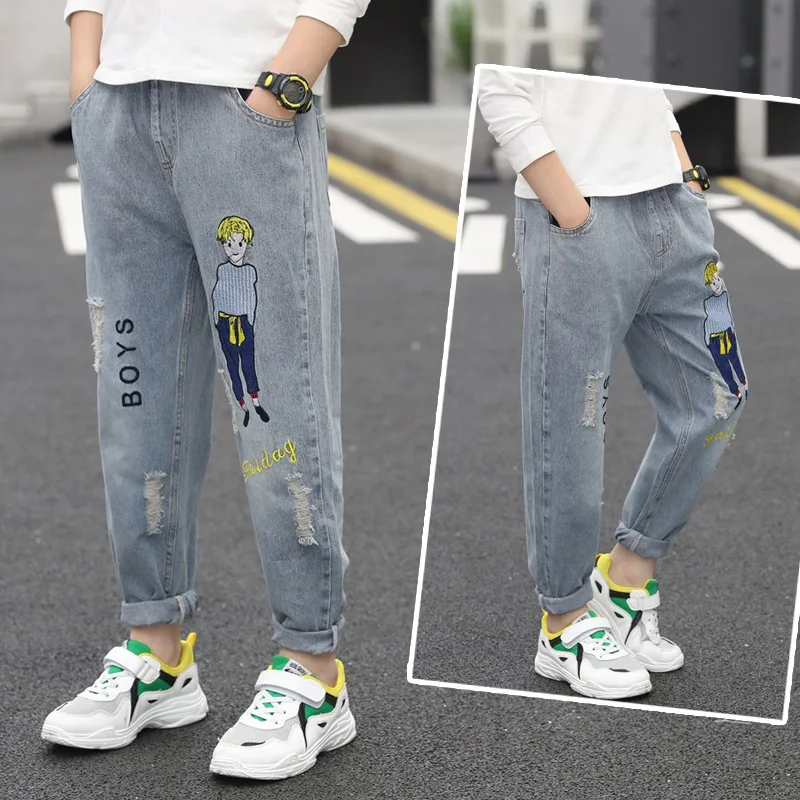

BOY'S Denim Trousers Spring Clothing 2019 New Style Children Western Style Pants Big Boy Spring And Autumn Korean-style Fashion