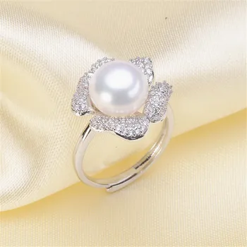 

Beautiful Band Jewelry Promise Ring Hollow Leaves & Pearl Rings Accessories 925 Silver Fashion Jewelry CZ Crystal Accessories