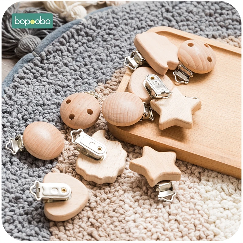 Bopoobo 10pcs Pacifier Clip Making Wooden Soother Clip Nursing Accessories Silicone Diy Dummy Clip Chains Wooden Baby Teether