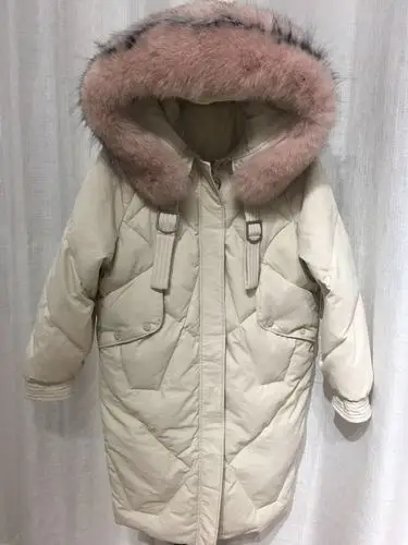 Beige-Pink AYUNSUE белый пуховик женский большой меховой воротник зимнее пальто женский пуховик Куртка-пуховик теплые парки Femme YY1464 - Цвет: Beige-Pink
