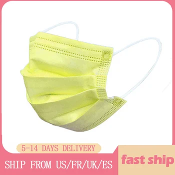 

50 Pcs Mouth Mask Disposable Yellow Mouth Face Masks Non-woven Mask 3 Filter Activated Anti Pollution Mouth Cover