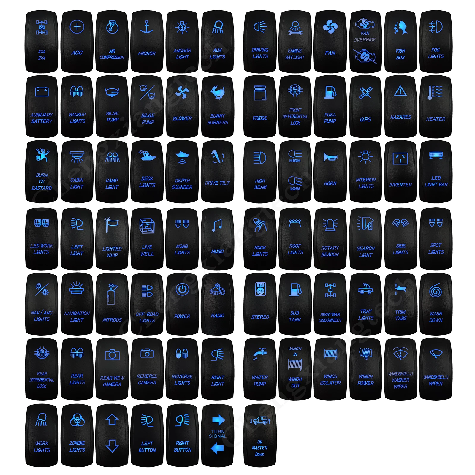 12V 20A Led Blu On Off, (On) Off, On Off On, (On) Off On, (On) Off (On) Interruttore A Bilanciere Impermeabile Ip68 Per Auto Carling 4X4