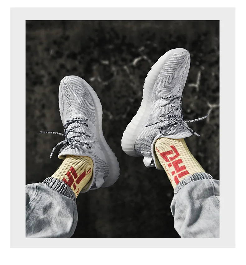 Новая мужская женская повседневная обувь Kanye West мужские и женские дышащие сетчатые кроссовки для бега