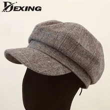 Новая мода осень зима полосатый берет унисекс Восьмиугольные шляпы для женщин плед Newsboy кепки s мужчин художника