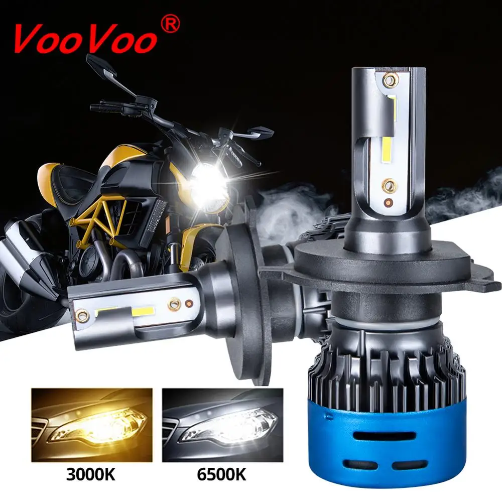 VooVoo 2 шт. H4 фаре мото светодиодный головной светильник лампы HS1 светодиодный мотоцикл H1 H7 H11 Автомобильные фары светодиодный светильник 9600LM головной светильник 3000K 6500K