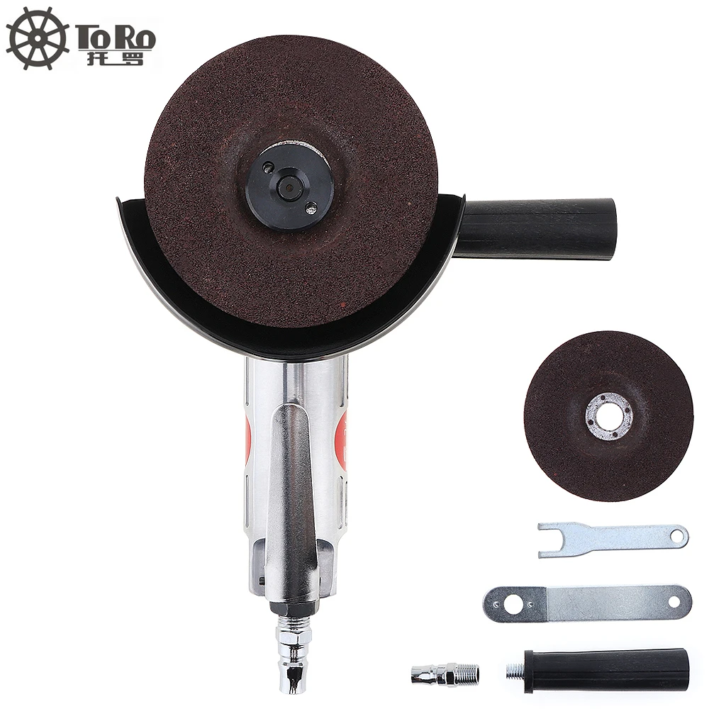 TORO 4 Inch Pneumatic Angle Grinder High Speed Air Grinding Tool with Disc Polished Piece and PVC Handle for Polished / Cutting combo key wrench sockets tools set 8 19mm dull polished spanners tool and 1 2 socket wrench socket bits household repair kit