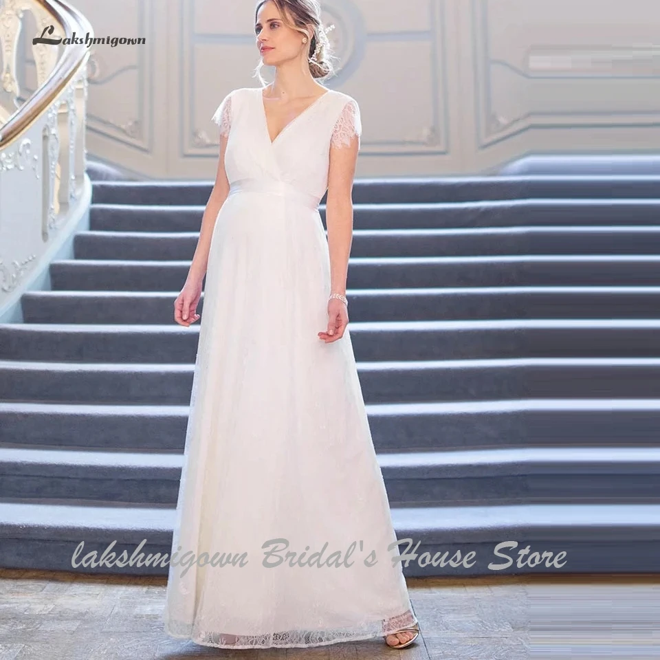 Lakshmigown сексуальное кружевное свадебное платье для беременных А-линия Vestido de Novia винтажное свадебное платье-Бохо С v-образным вырезом на спине Новинка