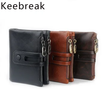 

Rfid Real Cow Genuine Leather Men Wallets Double Zipper Wallet Money Bags Vintage Male Small Short Wallet Purses Wolet for man