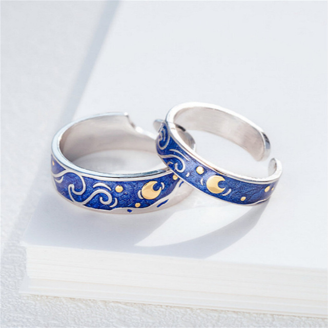 Romantic Sun Moon Paired Couple Rings Fashion Lover Matching Wedding Rings For Women Valentine's Day Gift Jewelry
