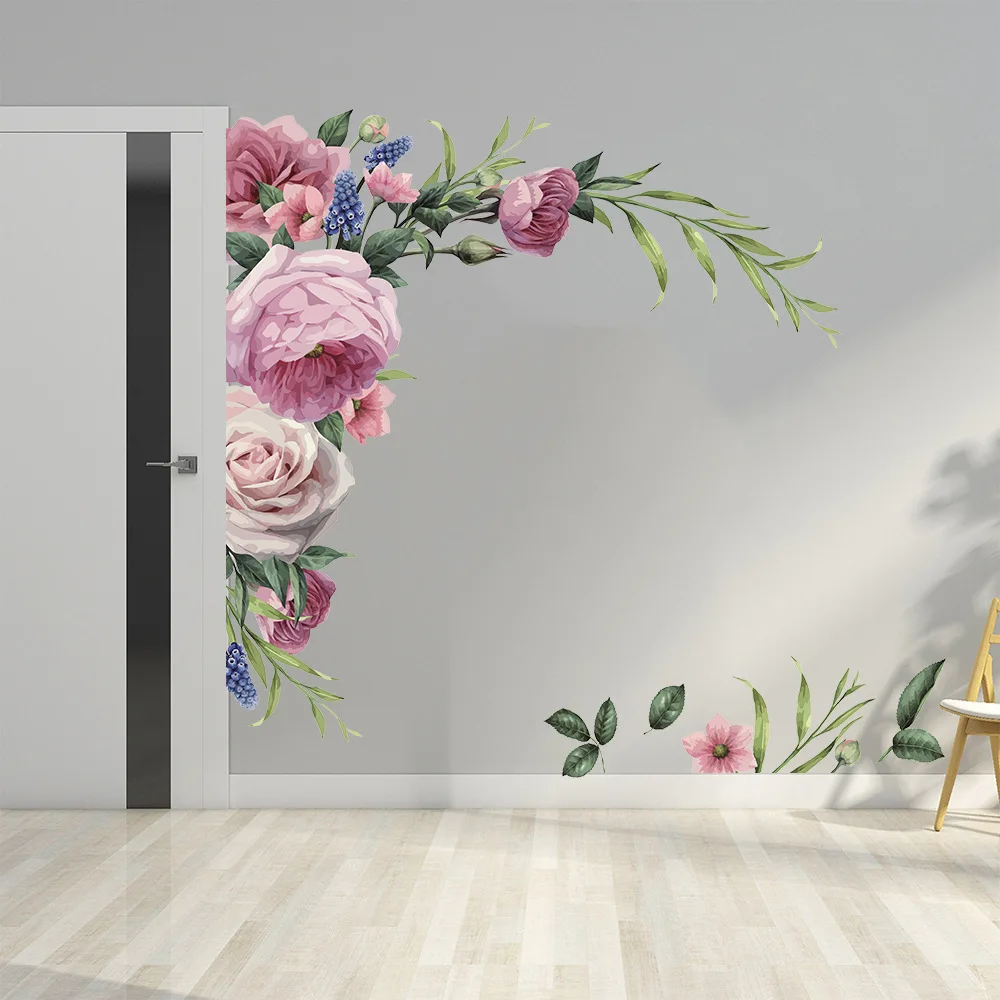 2 sztuk duży piwonia ściana z róż naklejki DIY kwiaty retro tapeta do sypialni kalkomanie do salonu Mural Home Decor dziecko dziewczyny prezent