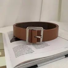 Vintage Pu Leather Belt For Women Wide Belt Square Buckle Pin Buckle Jeans Simple Black Belts Lady Fashion Belt Female Wais A6d8