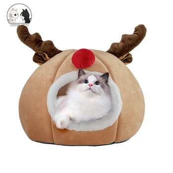 

Christmas Elk Pet Dog Cat House Kennel Winter Warm Nest Soft Tty Teps Sleeping Mat Pad Quality Cotton Small Dog Bed Puppy Tent