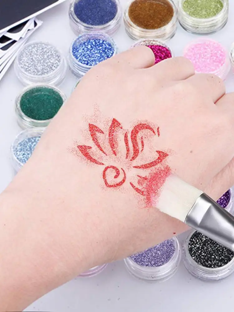 24 Color 125 Templates 2 Glue 5 Brush Flash Diamond Glitter Flash Powder For Temporary Tattoo Kids Face Body Painting Art Tools