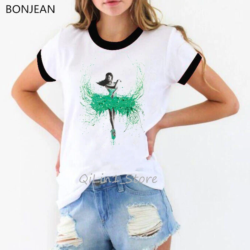 Elegant Ballerina Dancing Printed Vintage T Shirt Women Aesthetic Clothes Woman Tshirt Top Female T-Shirt Summer Sexy Shirt