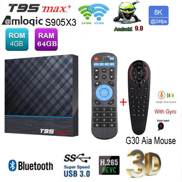 4G 64G G30 ТВ-приставка T95 MAX+ Amlogic S905X3 Android 9,0 4 Гб 64 ГБ 32 ГБ wifi 4K 8K 24 кадров в секунду Netflix 2Гб 16 Гб телеприставка PK X96 mini - Цвет: 4G 64G G30