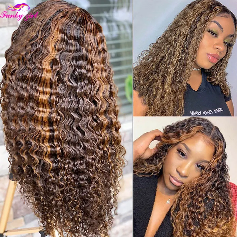 Human Hair Wig Lace Front Wig Transparent Highlight Curly for Women 13X4