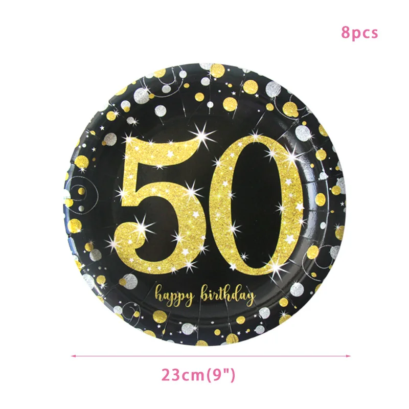 8pcs 9inch plates День рождения украшения для взрослых 5 шт. 30/40/50th с днем рождения конфетти воздушные шары из розового золота Ленточки принадлежности для юбилейной вечеринки - Цвет: 8pcs 9inch plates