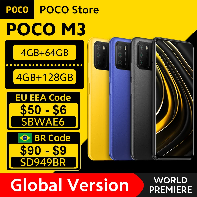 [World Premiere In Stock] Global Version POCO M3 Smartphone Snapdragon 662 Octa Core 4GB 64GB/128GB 6.53