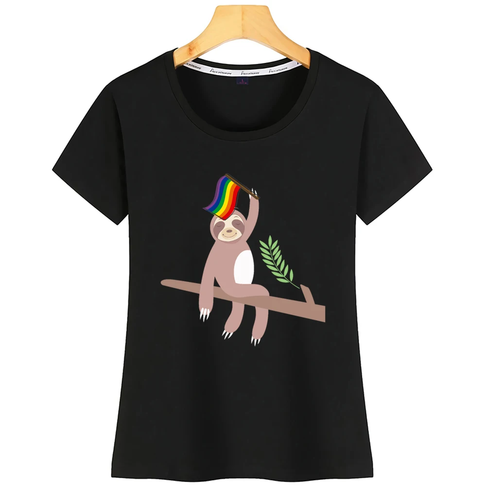 Топы Футболка женская Ленивец Lgb Lgbt Pride забавная Радуга Kawaii надписи короткая