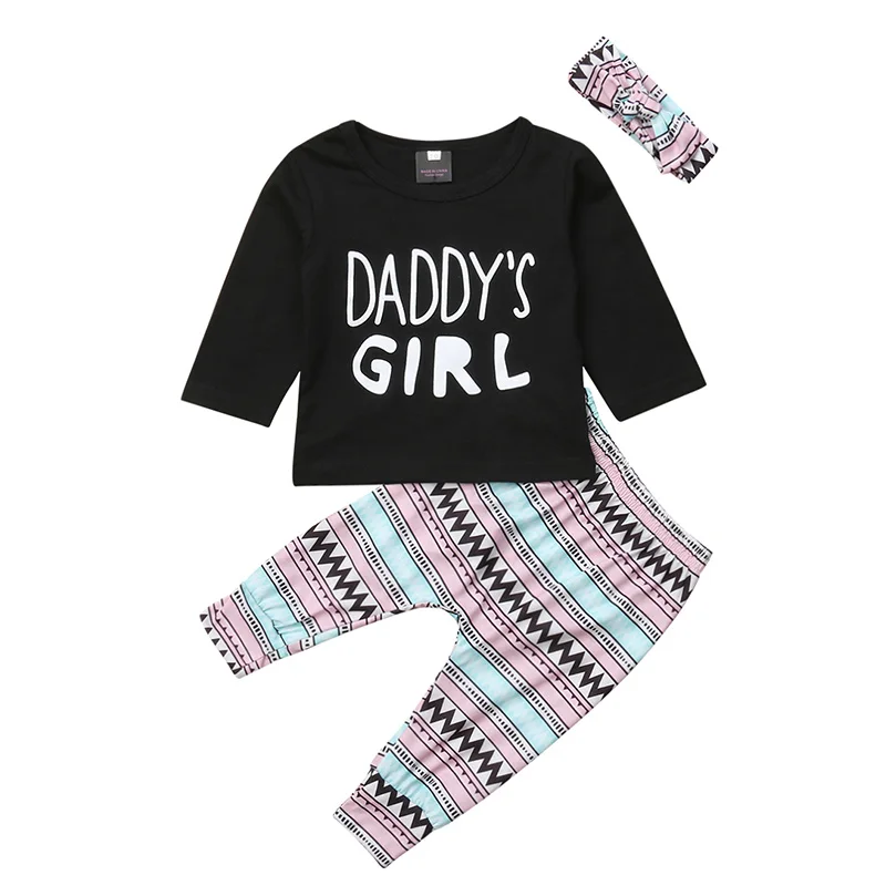 

Spring Autumn Set Baby Girl Printing Long Sleeve Top And Trousers And Headband Kid Three-piece Outfit Set