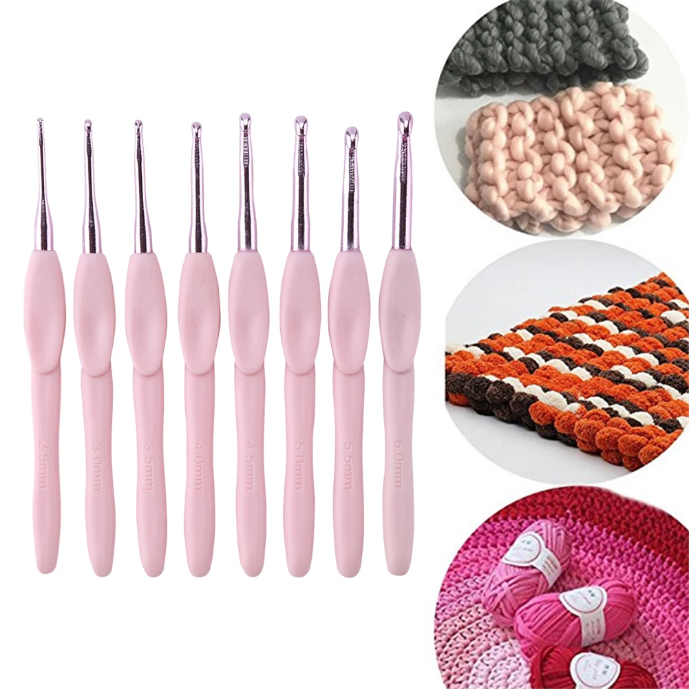 8Pcs Crochet Hook Knitting Needles Set Plastic Handle DIY Craft Sewing Tools Weaving