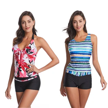

Plus Size Brazilian Women's Swimming Suit Separate Two Piece Swimsuit Tankini Women Woman Female Sports Shorts Large Swimwear