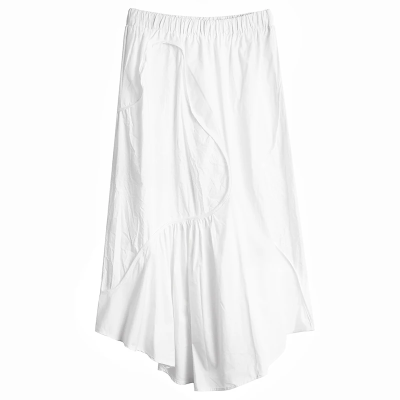 [EAM] High Elastic Waist Black Pleated Split Irregular Long Half-body Skirt Women Fashion Tide New Spring Autumn 2020 1X861
