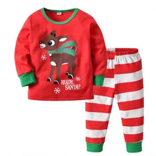 Рождественская Одежда для девочек футболки с принтом оленя+ длинные штаны 2 предмета, рождественские наряды детская одежда, костюм для девочек