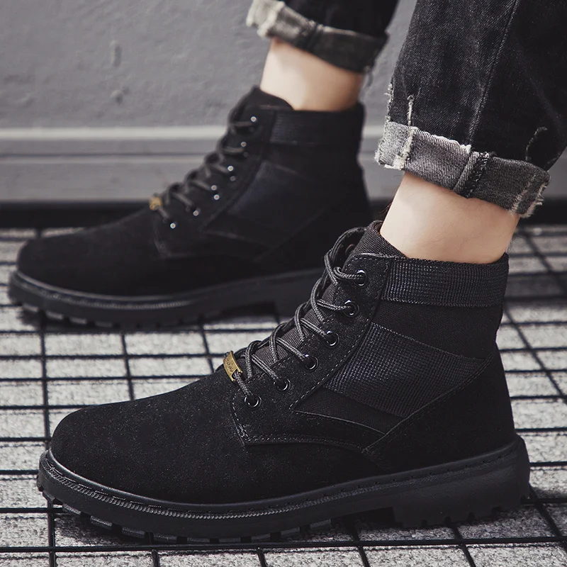 Vogue Autumn New Fashion Men Boots High Quality Split Leather Ankle Snow Boots Casual Work Boots Safty Mens Shoes Warm