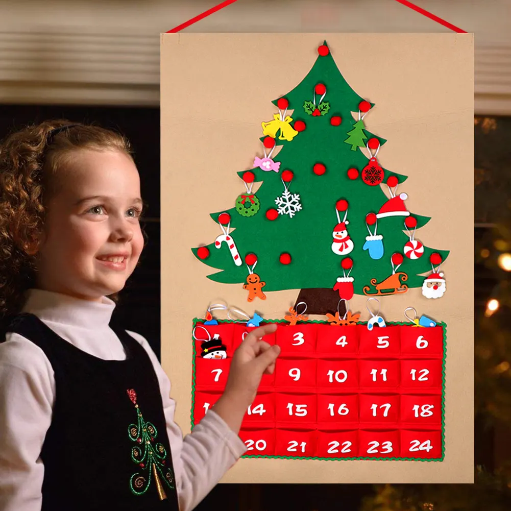 Теплая Рождественская вечеринка, войлок, дерево, Адвент, календарь, наклейки на дверь, на стену, рождественские украшения для дома, год