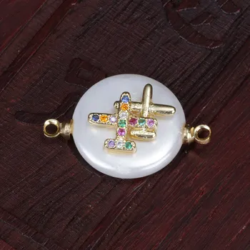 

rainbow cz micro paved tiny airplain plain charm round pearl beads connector for bracelet choker diy jewelry making