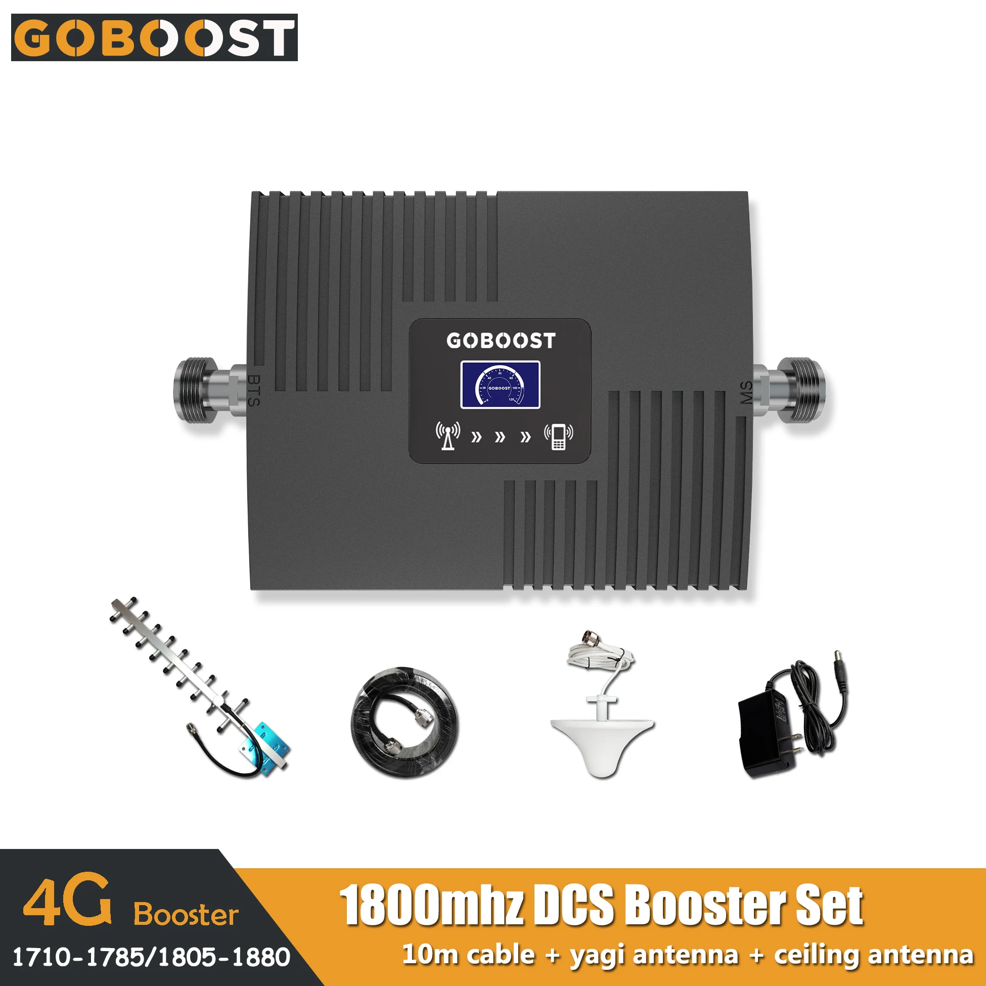 

2G 4G DCS LTE 1800mhz band3 Mini LCD Display Cellular Mobile Signal Booster Repeater Amplifier Network Ceiling+Yagi Antenna 65dB