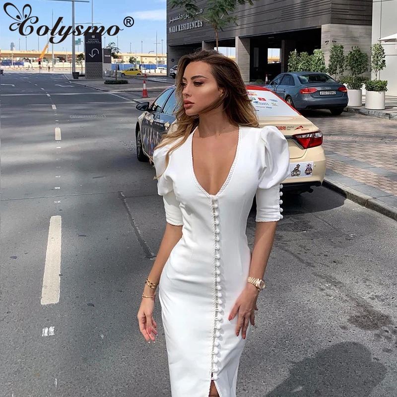 Colysmo, Осень-зима, сексуальное платье для женщин, Vestidos, одноцветное, v-образный вырез, длинное платье, короткий рукав, облегающее, эластичное, облегающее, вечерние, платье