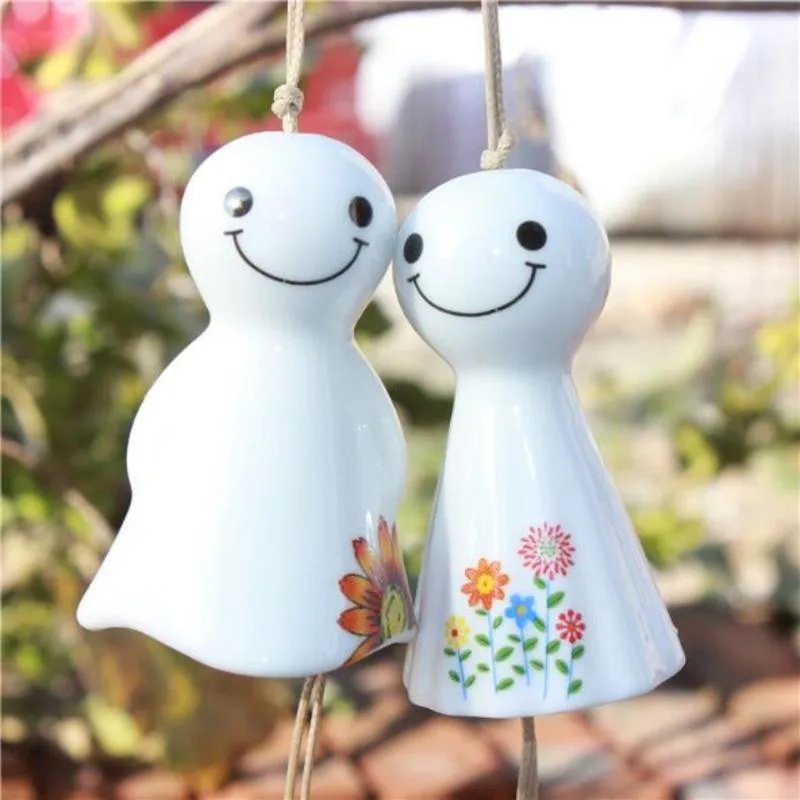 

Handmade Ceramic Wind Chime Japanese Style Small Sunny Doll Wind Bell Ceramic Hanging Decoration Door Decor