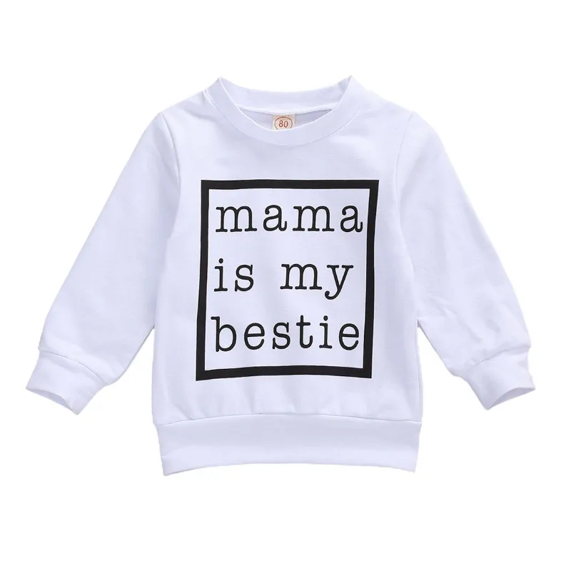 

Baby Pullover Casual Hoodies , mama is my bestie Letter Printing Ribbed Closing Classic Round Neck Spring Autumn Clothing