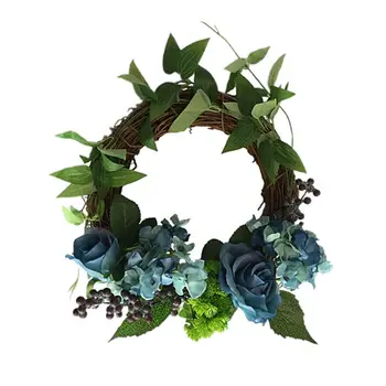 

Artificial Flowers Blue rose Wreath Spring Wreath Outdoor for Front Door
