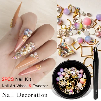 

T-TIAO CLUB Mixed Color Nail Rhinestones Metal Rivet Beads Studs 3D Nail Art Decoration Accessories Nail Stones Decors DIY Tips