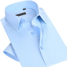 Мужские летние полосатые базовые рубашки с коротким рукавом, мужские формальные деловые стандартные рубашки на пуговицах для работы, офиса, тонкая рубашка из саржи