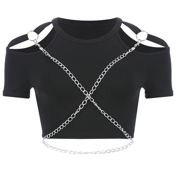 

Jazz Costume Black Short Sleeve Chain Top Girls Street Dance Clothes Adults Hip Hop Nightclub Singer Dj Rave Stage Wear DT1663