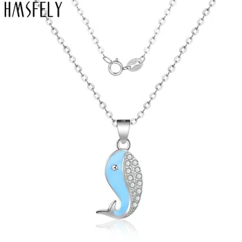 

HMSFELY Real 925 Silver Blue Whale Pendant Female Necklace Jewellery For Gift Luxury Women Animal Fish Necklaces Jewelry 40cm