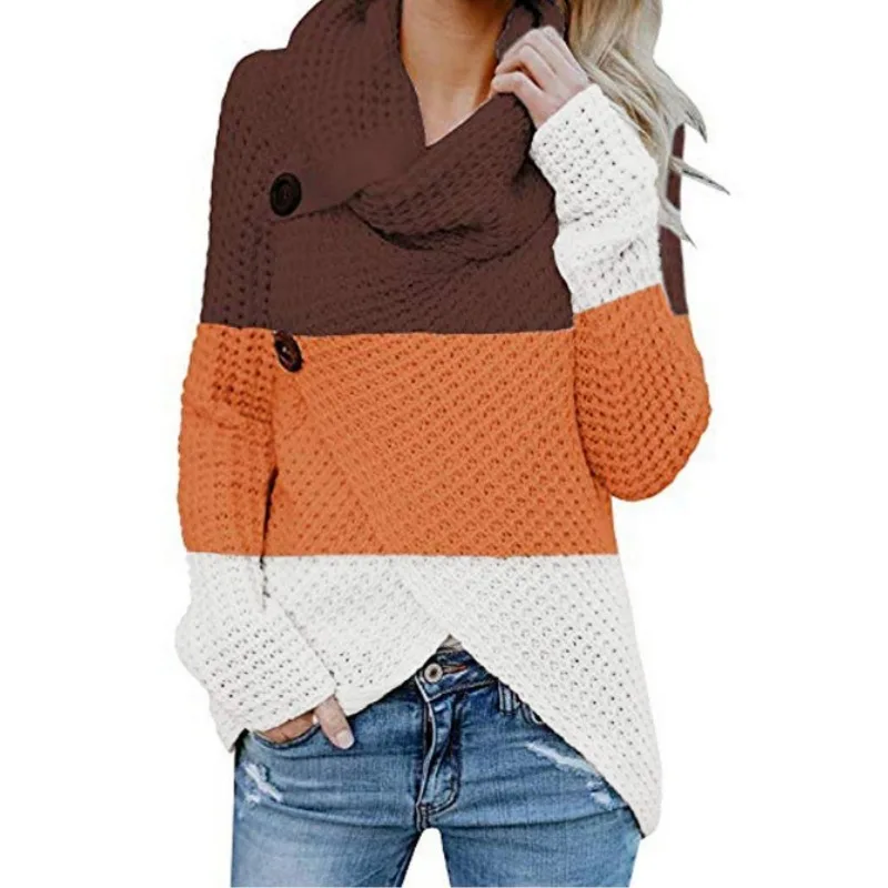 

Irregular Color Matching Sweaters Women's Autumn Winter Clothes Bottoming Shirt Long Sleeve High Neck Knitting Casual Pullovers