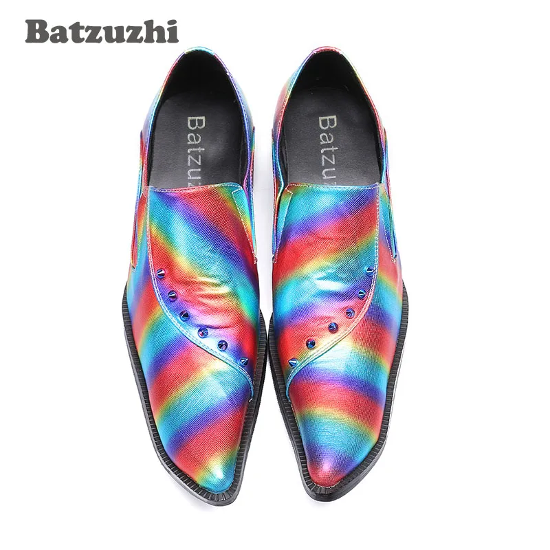

Batzuzhi Color Leather Shoes Men Fashion Mens Shoes with Rivets 6.5cm High Heels Party Wedding Shoes Men Zapatos Hombre, 38-46