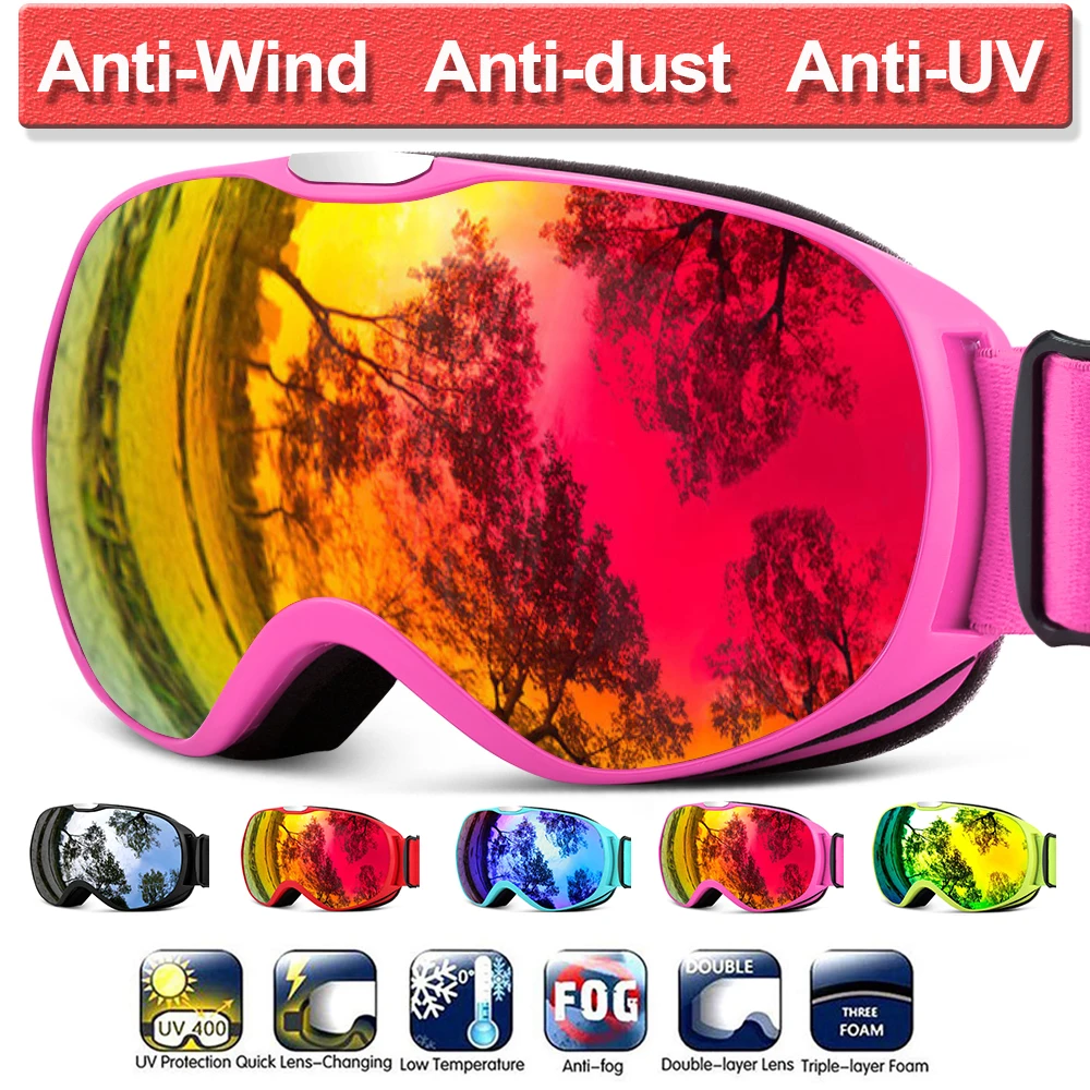 

Anti-UV Ski Goggles Sunglasses double layers Eyewear Windproof Sports Equipment Professional Ski Goggles for kids Men Women D30