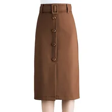 Женская Черная коричневая прямая юбка Рабочая осенне-зимняя приталенная облегающая юбка-карандаш средней длины для офиса 4XL