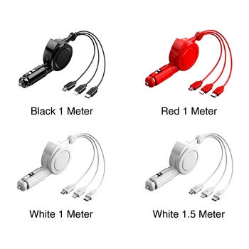 

Hot 3 In 1 Adjustable Vehicle Lighter Travel Car Charger Plug Mobile Phones Retractable Cable Multifunctional Auto Fast Charging
