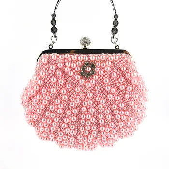 

High Quality Pink White Pearl Design Women Clutch Purses Girls Evening Bags Wedding Box Chain Ladies Shoulder Bag Bolsos Female