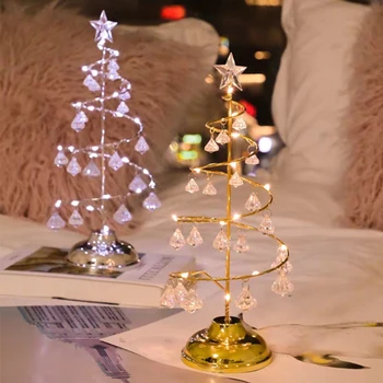 

Holiday Decoration Crystal Christmas Tree lights Beadroom Table Lamp Decorative LED Fairy Light Christmas New Year Kids Gifts
