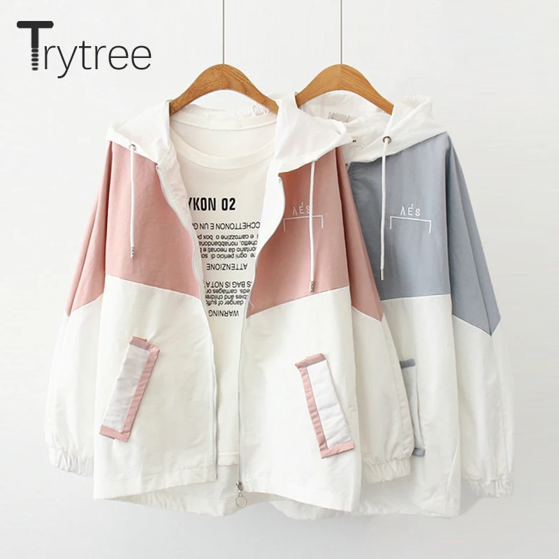 Осеннее пальто с капюшоном Trytree 2020 повседневное женское на молнии 3 цвета в стиле