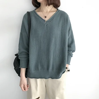 

2019 New Loose V-neck Long Sleeve Jacket Autumn Winter Shows Thin Bottomed Sweater Lazy Woolen Woman Clothes