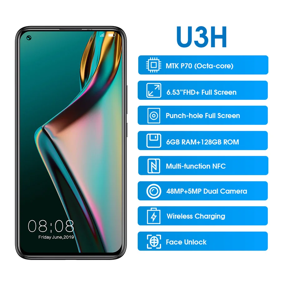 Смартфон ElEPHONE U3H на Android 10 восемь ядер экран 6 53 дюйма ГБ + 128 ГБ|Смартфоны| |